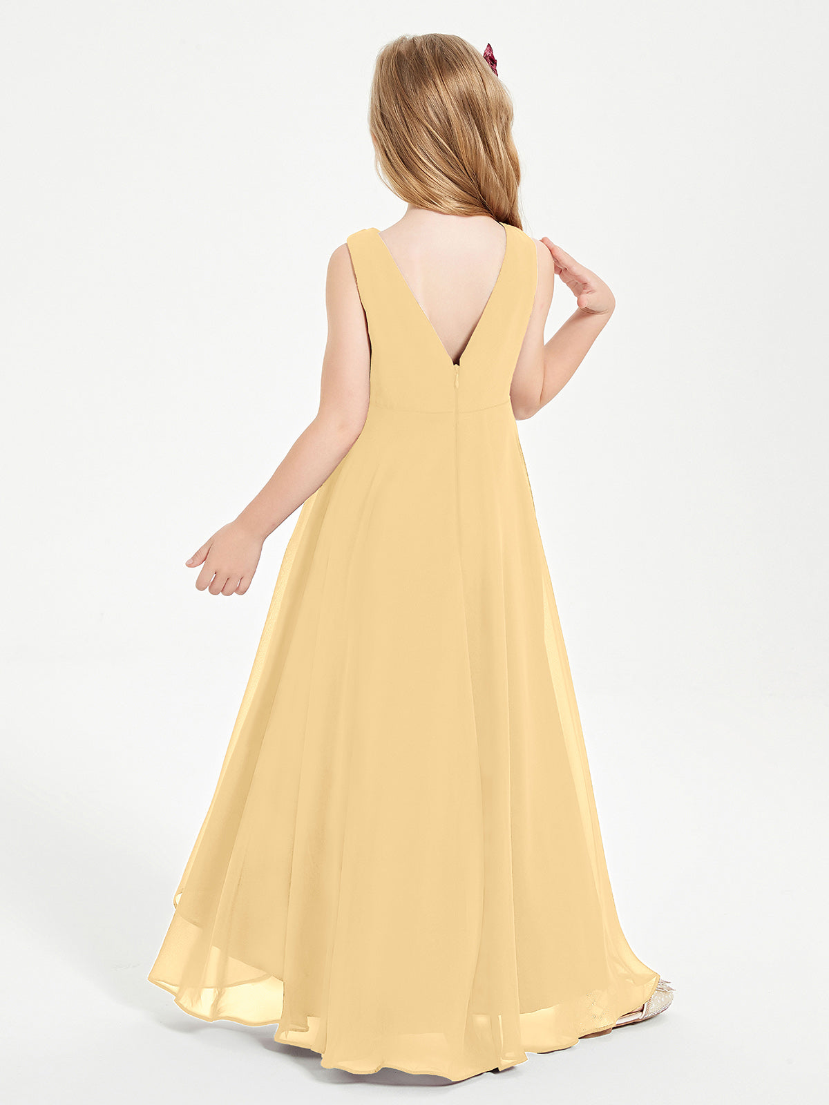 Modern Asymmetrical Cowl Neck Junior Bridesmaid Dresses Gold